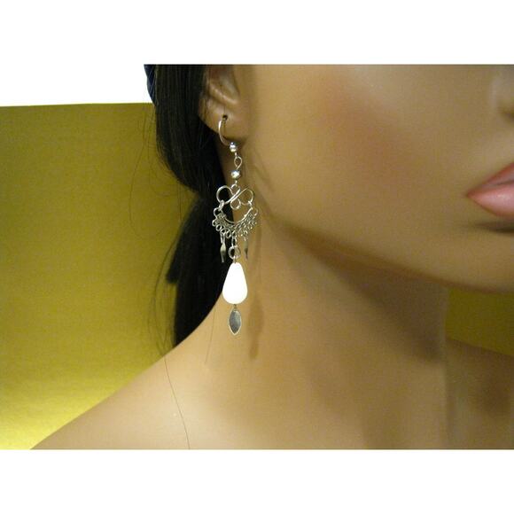 Set of Handrafted Vintage Art Glass Beaded long Dangle Drop Earrings 2 inch - Picture 2 of 11